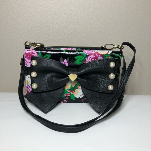 Betsey Johnson Faux Leather Romantic Floral Multi Pockets Crossbody Purse - Picture 13 of 16